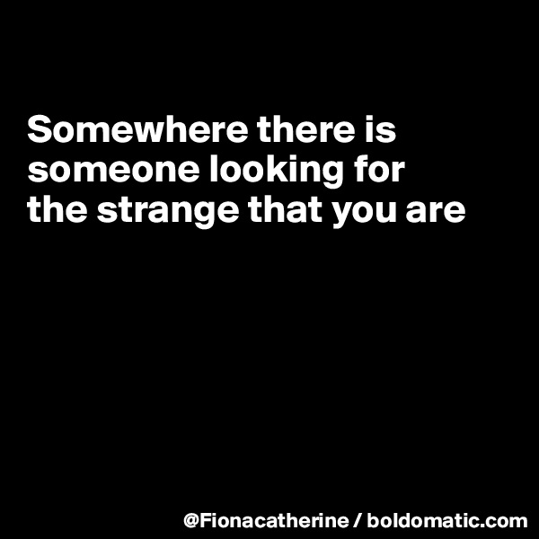 

Somewhere there is
someone looking for
the strange that you are






