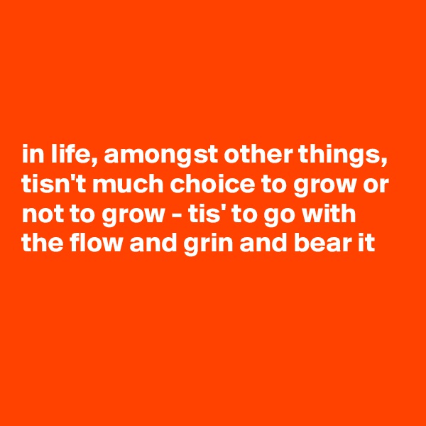 



in life, amongst other things, tisn't much choice to grow or not to grow - tis' to go with the flow and grin and bear it



