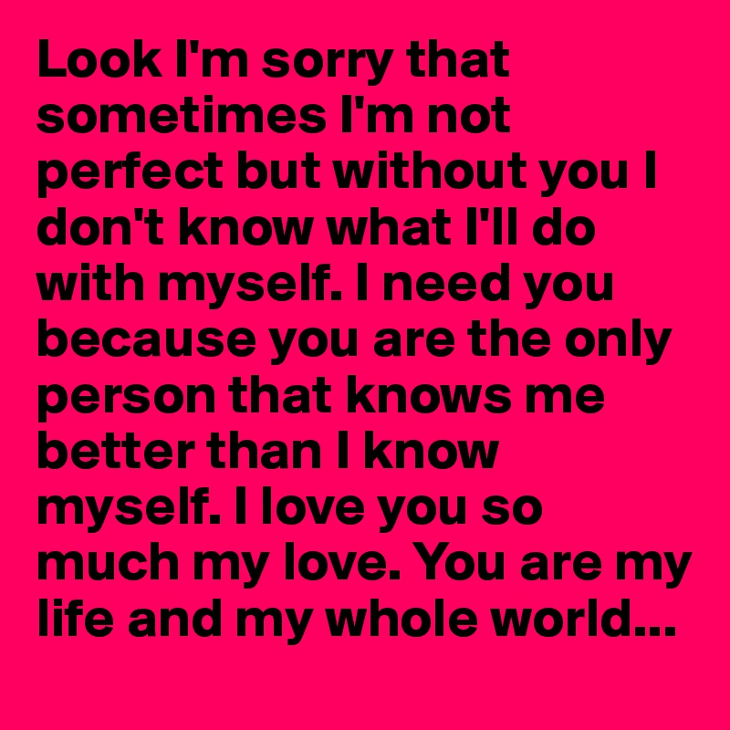 Look I'm sorry that sometimes I'm not perfect but without you I don't know what I'll do with myself. I need you because you are the only person that knows me better than I know myself. I love you so much my love. You are my life and my whole world...