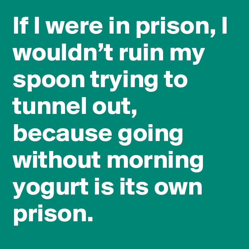 If I were in prison, I wouldn’t ruin my spoon trying to tunnel out, because going without morning yogurt is its own prison.