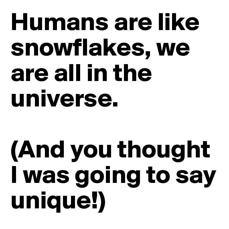 Humans are like snowflakes, we are all in the universe.

(And you thought I was going to say unique!)