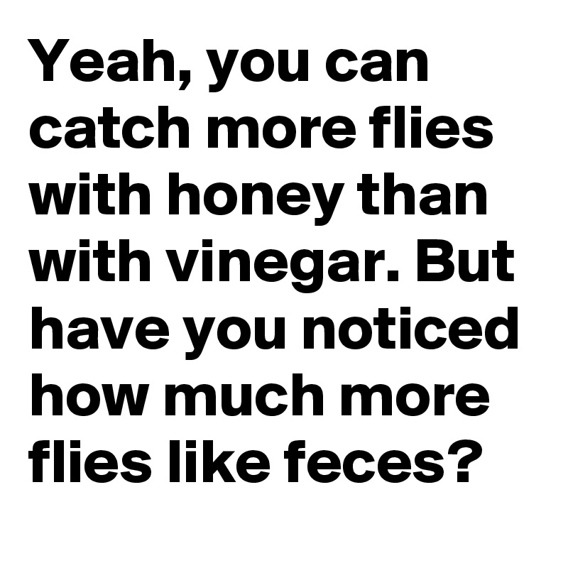 Yeah, you can catch more flies with honey than with vinegar. But have you noticed how much more flies like feces?