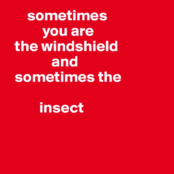       sometimes 
           you are 
  the windshield 
              and 
  sometimes the   

          insect


