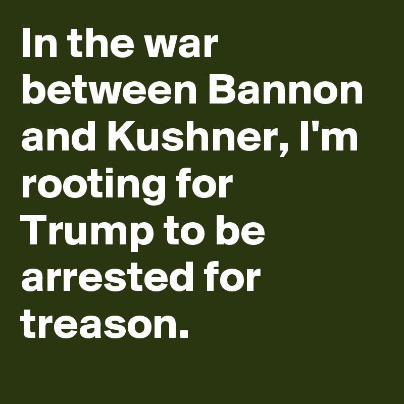 In the war between Bannon and Kushner, I'm rooting for Trump to be arrested for treason.