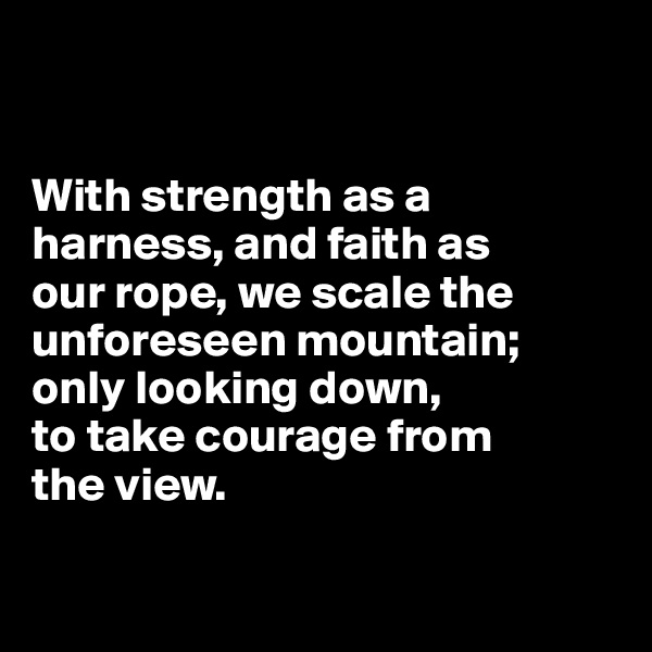 


With strength as a harness, and faith as 
our rope, we scale the unforeseen mountain; only looking down, 
to take courage from 
the view.

