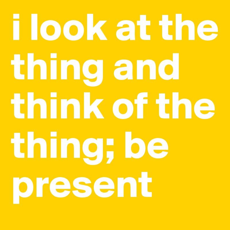 i look at the thing and think of the thing; be present