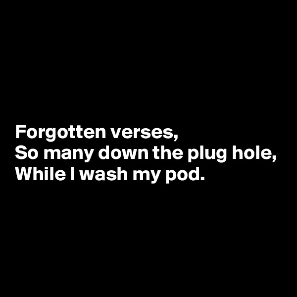 




Forgotten verses,
So many down the plug hole,
While I wash my pod.



