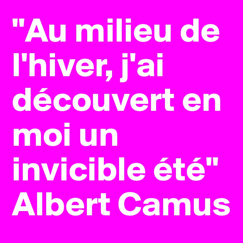 "Au milieu de l'hiver, j'ai découvert en moi un invicible été"
Albert Camus