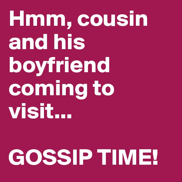 Hmm, cousin and his boyfriend coming to visit... 

GOSSIP TIME!