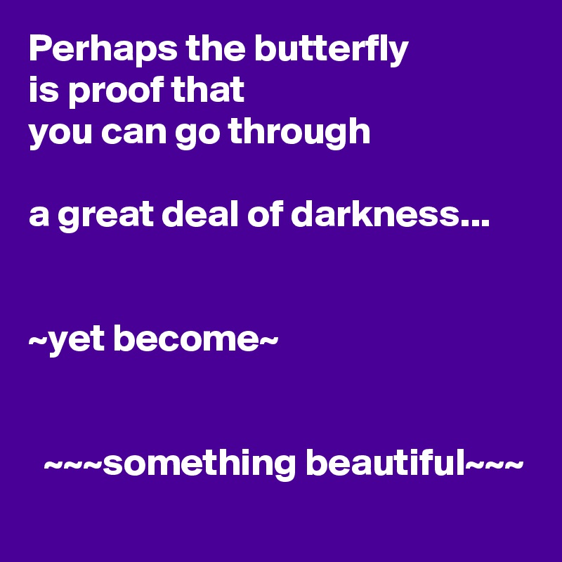Perhaps the butterfly
is proof that
you can go through

a great deal of darkness...


~yet become~


  ~~~something beautiful~~~