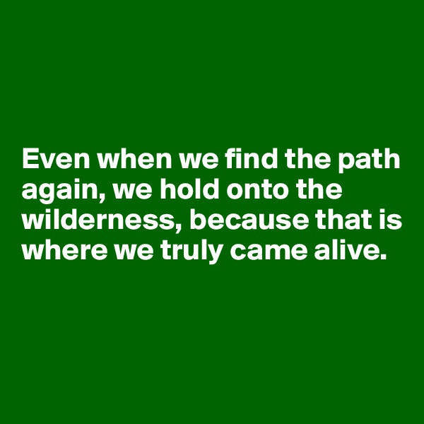  



Even when we find the path again, we hold onto the wilderness, because that is where we truly came alive.



