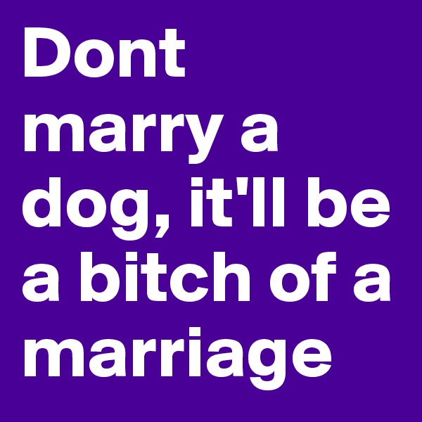 Dont marry a dog, it'll be a bitch of a marriage 