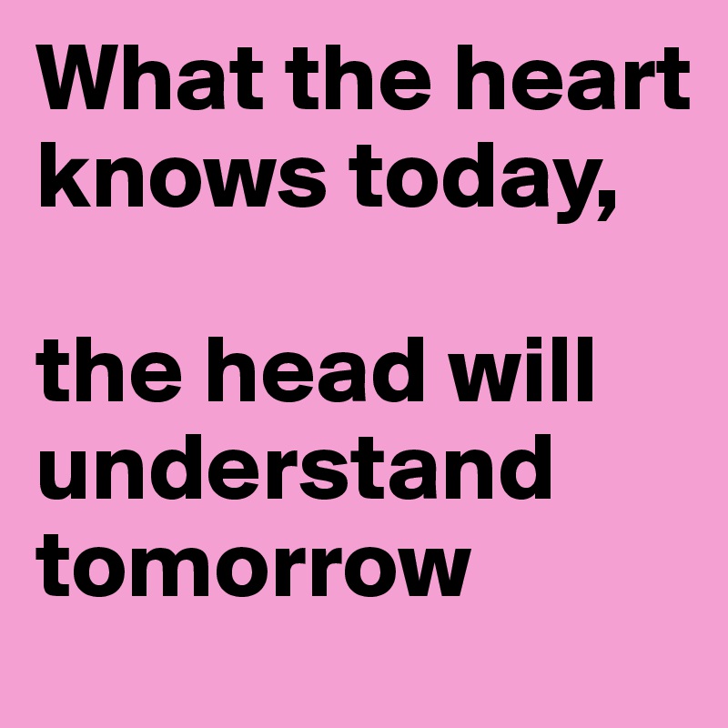 What the heart knows today, 

the head will understand tomorrow