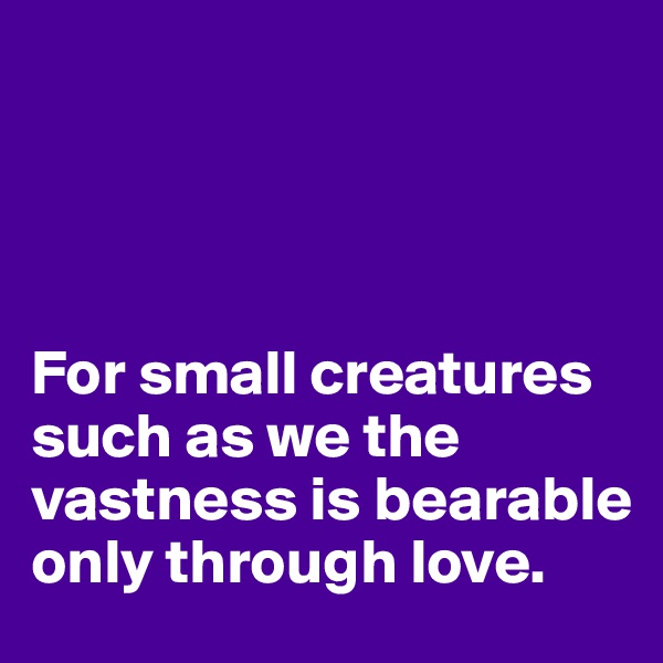




For small creatures such as we the vastness is bearable only through love.