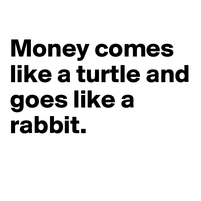 
Money comes like a turtle and goes like a rabbit. 

