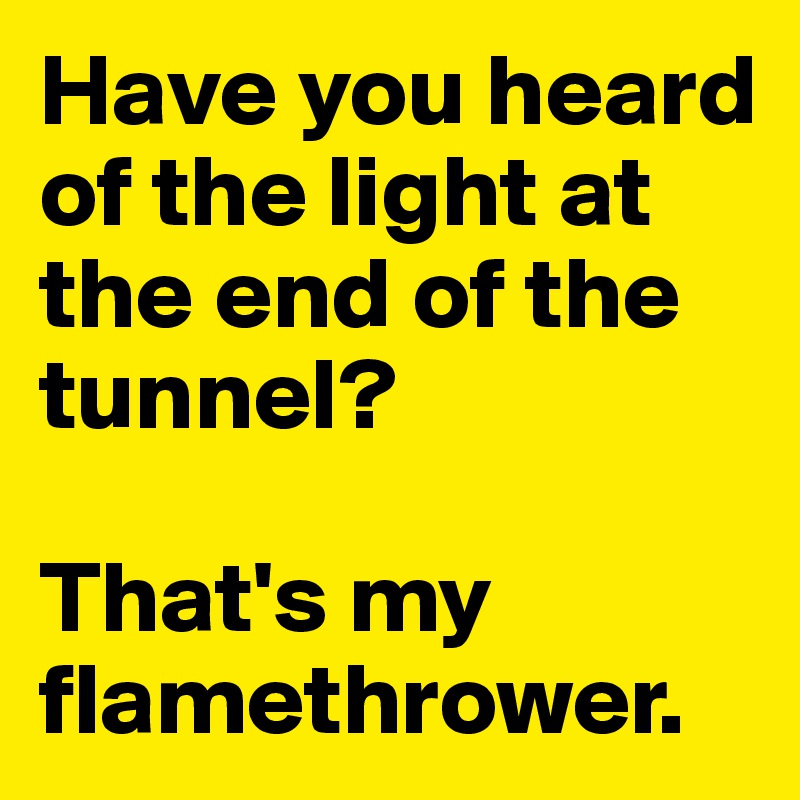 Have you heard of the light at the end of the tunnel? 

That's my flamethrower.