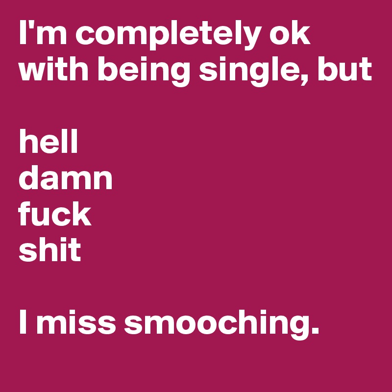 I'm completely ok with being single, but

hell
damn
fuck
shit

I miss smooching.