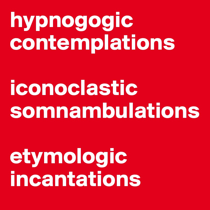 hypnogogic contemplations

iconoclastic
somnambulations

etymologic
incantations