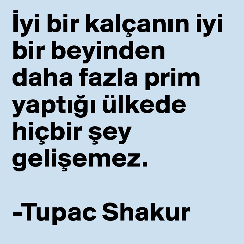 Iyi bir kalçanin iyi bir beyinden daha fazla prim yaptigi ülkede hiçbir sey gelisemez.

-Tupac Shakur