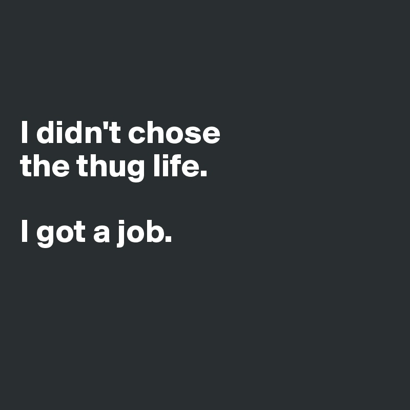 


I didn't chose
the thug life.

I got a job. 



