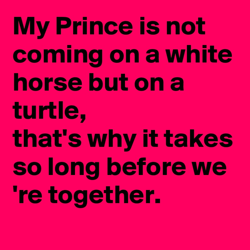 My Prince is not coming on a white horse but on a turtle, 
that's why it takes so long before we 're together.