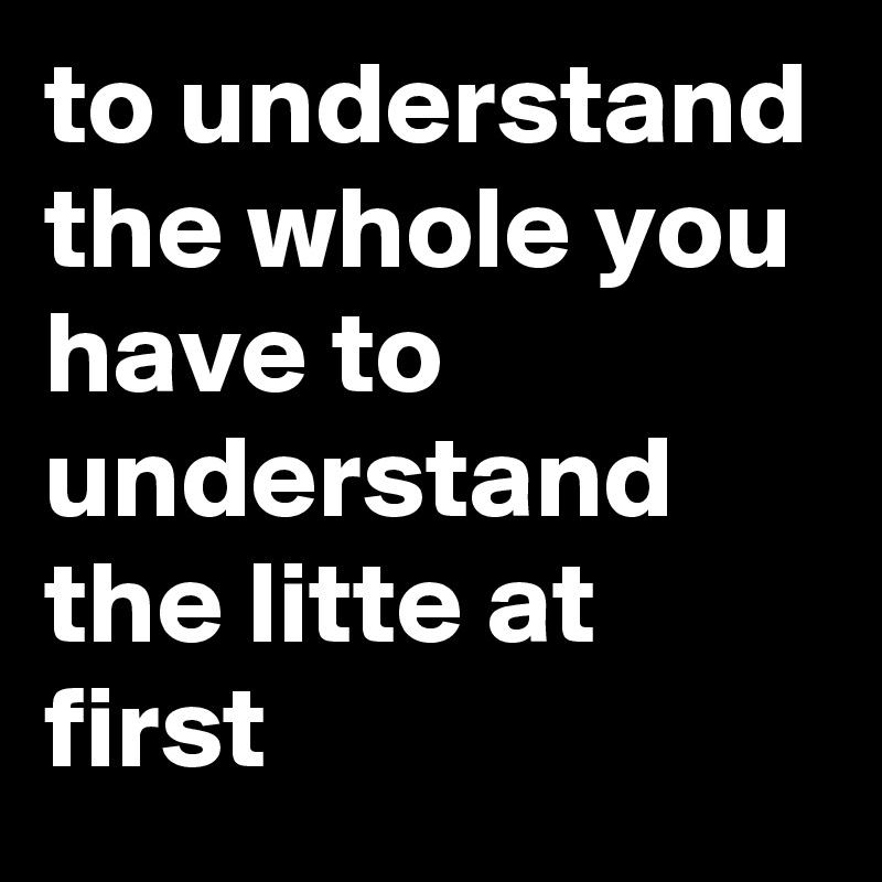 to understand the whole you have to understand the litte at first