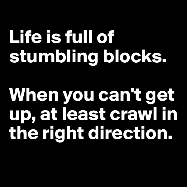 
Life is full of stumbling blocks. 

When you can't get up, at least crawl in the right direction. 
