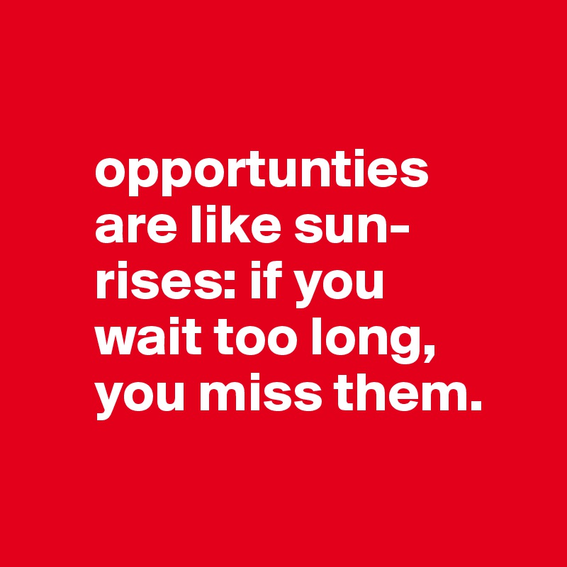 

      opportunties 
      are like sun-
      rises: if you
      wait too long,    
      you miss them.

