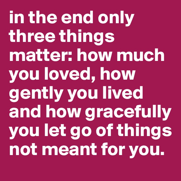 in the end only three things matter: how much you loved, how gently you lived and how gracefully you let go of things not meant for you.