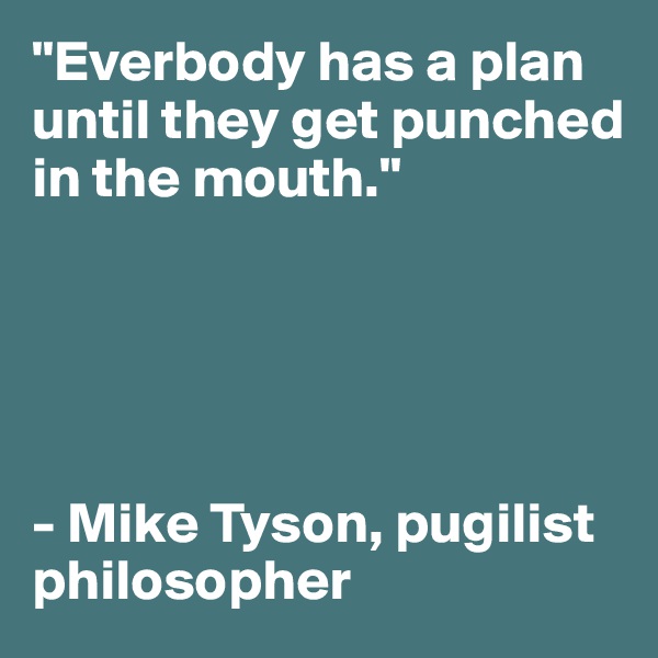 "Everbody has a plan until they get punched in the mouth." 





- Mike Tyson, pugilist philosopher