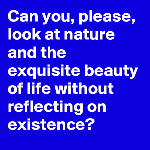 Can you, please, look at nature and the exquisite beauty of life without reflecting on existence?