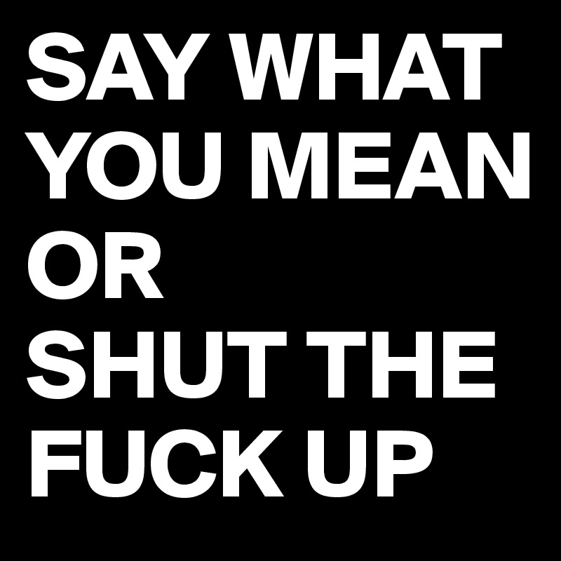 SAY WHAT YOU MEAN 
OR 
SHUT THE FUCK UP