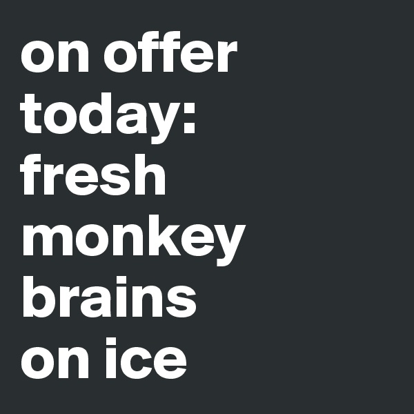 on offer today: 
fresh monkey brains 
on ice