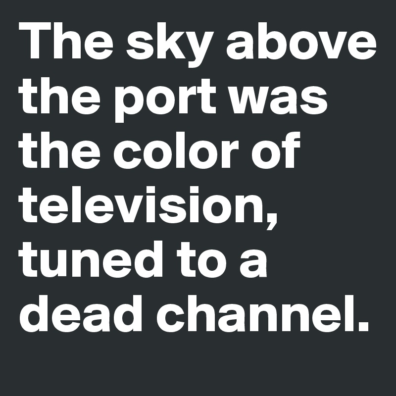 The sky above the port was the color of television, tuned to a dead channel.