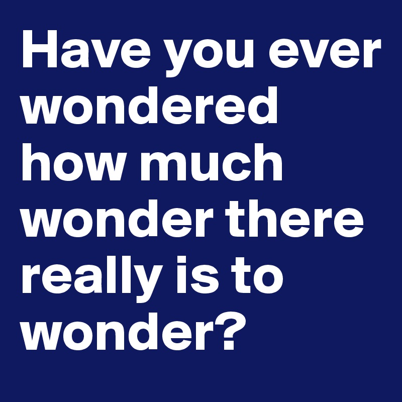 Have you ever wondered how much wonder there really is to wonder? 