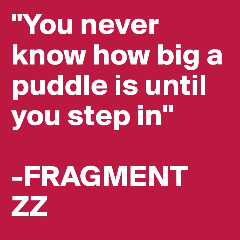 "You never know how big a puddle is until you step in"

-FRAGMENT ZZ