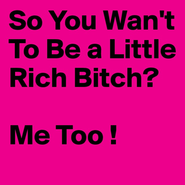 So You Wan't To Be a Little Rich Bitch?

Me Too !