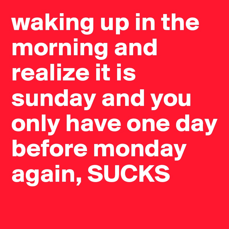 waking up in the morning and realize it is sunday and you only have one day before monday again, SUCKS
