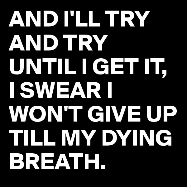 AND I'LL TRY AND TRY UNTIL I GET IT, I SWEAR I WON'T GIVE UP TILL MY DYING BREATH.