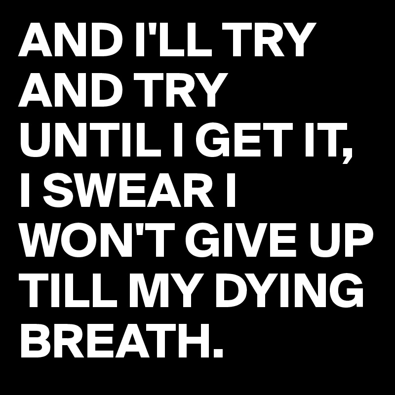 AND I'LL TRY AND TRY UNTIL I GET IT, I SWEAR I WON'T GIVE UP TILL MY DYING BREATH.