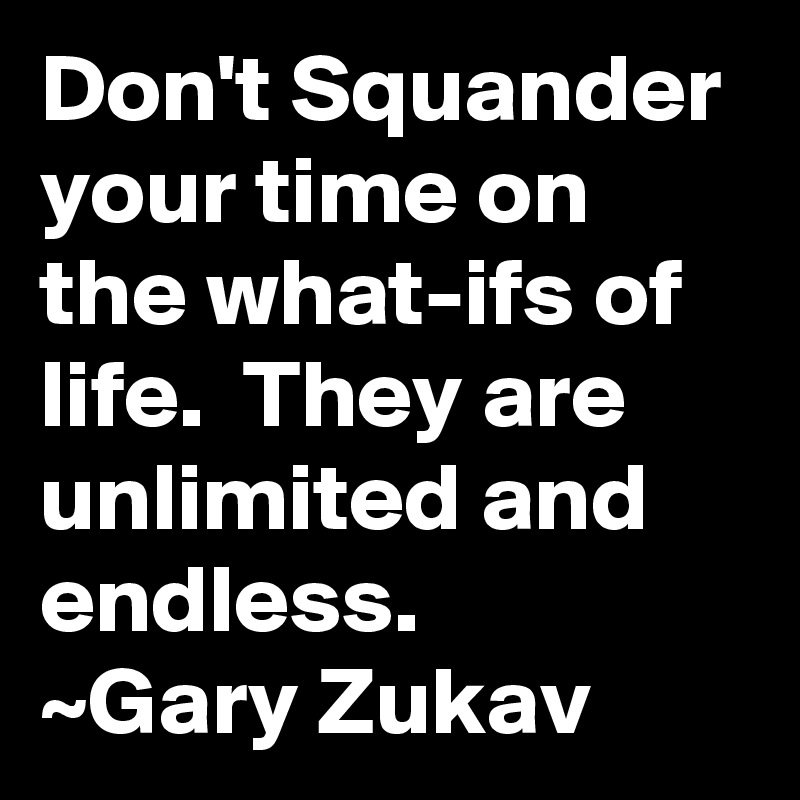 Don't Squander your time on the what-ifs of life.  They are unlimited and endless.
~Gary Zukav