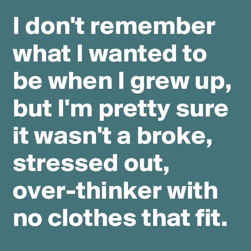 I don't remember what I wanted to be when I grew up, but I'm pretty sure it wasn't a broke, stressed out, over-thinker with no clothes that fit.