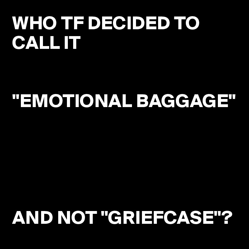 WHO TF DECIDED TO CALL IT 


"EMOTIONAL BAGGAGE"





AND NOT "GRIEFCASE"?