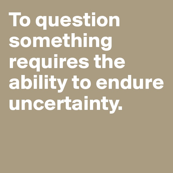 To question something requires the ability to endure uncertainty.


