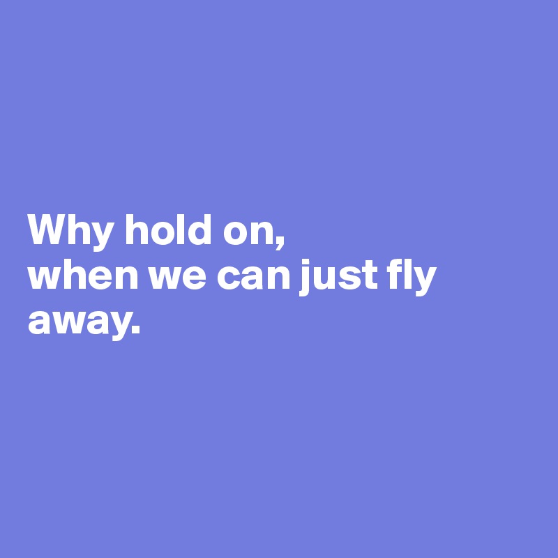 



Why hold on, 
when we can just fly away.



