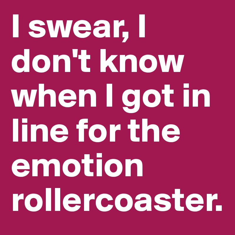 I swear, I don't know when I got in line for the emotion rollercoaster.