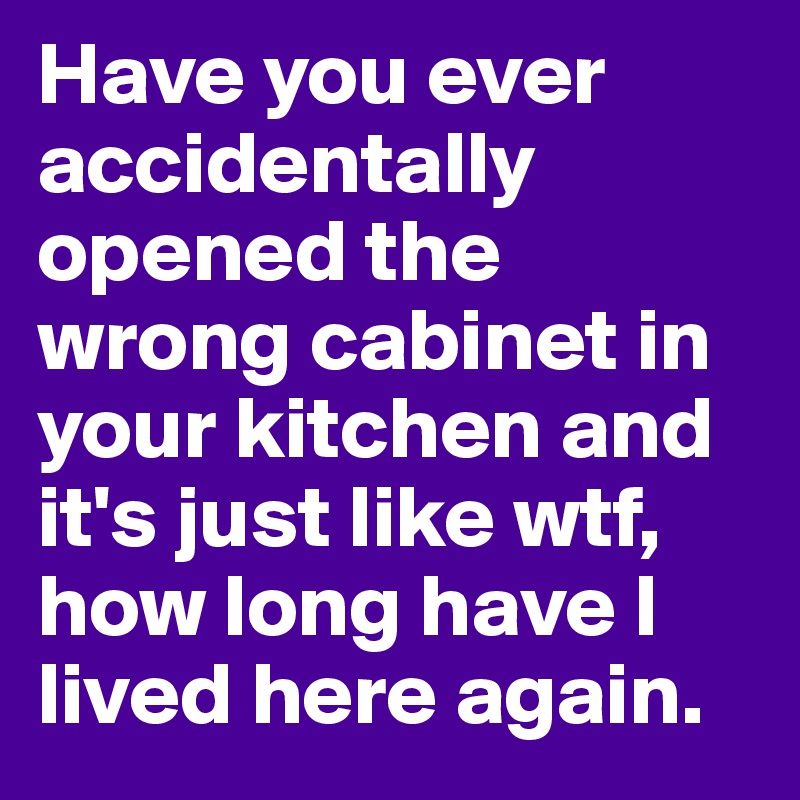 Have you ever accidentally opened the wrong cabinet in your kitchen and it's just like wtf, how long have I lived here again. 