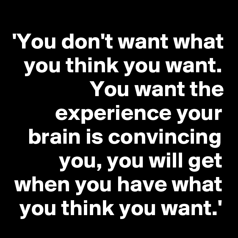 'You don't want what you think you want. You want the experience your brain is convincing you, you will get when you have what you think you want.'