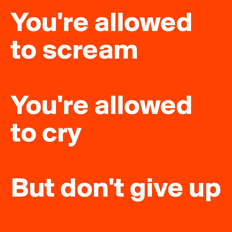 You're allowed to scream

You're allowed to cry

But don't give up