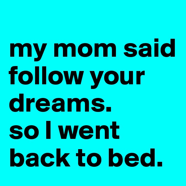 
my mom said 
follow your 
dreams.
so I went 
back to bed.